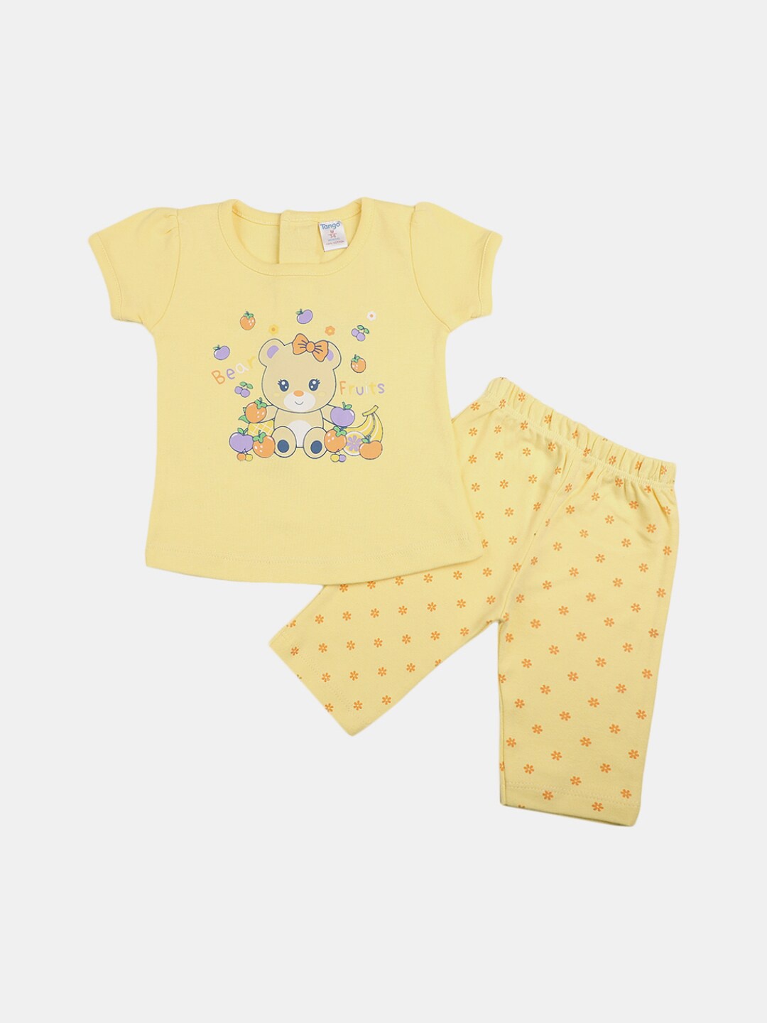 

V-Mart Infant Girls Printed Pure Cotton Top With Pyjamas, Yellow