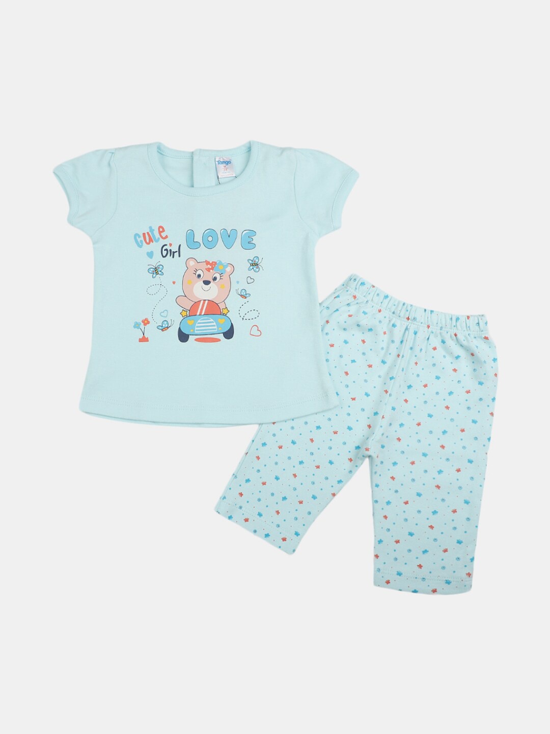 

V-Mart Infant Girls Printed Pure Cotton Top With Pyjamas, Blue
