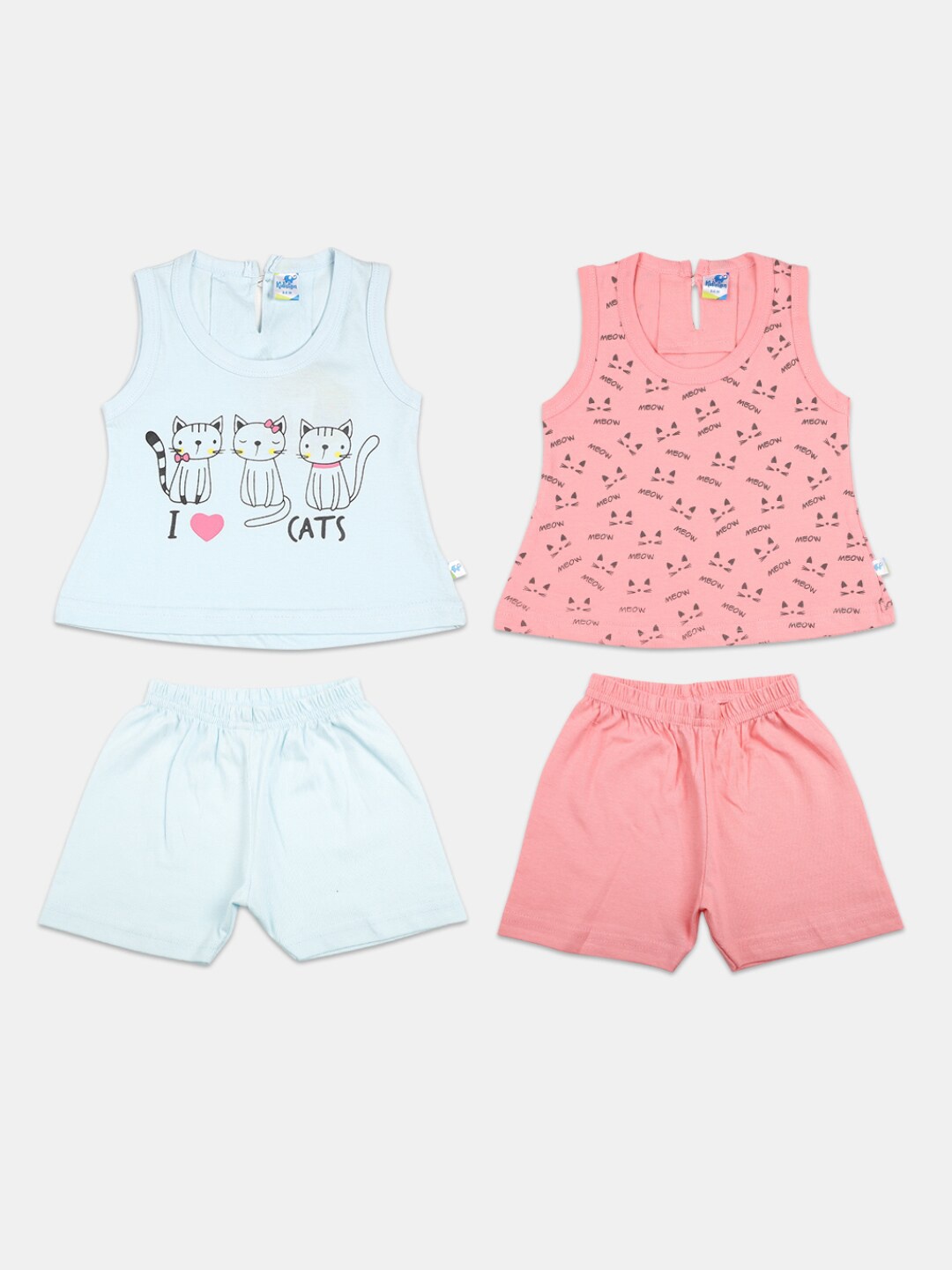 

V-Mart Infant Girls Set Of 2 Graphic Printed Pure Cotton Top With Shorts, Blue