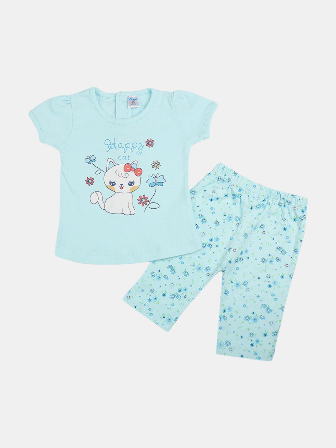 

V-Mart Infant Girls Printed Pure Cotton Round Neck Top with Capris Clothing Set, Turquoise blue