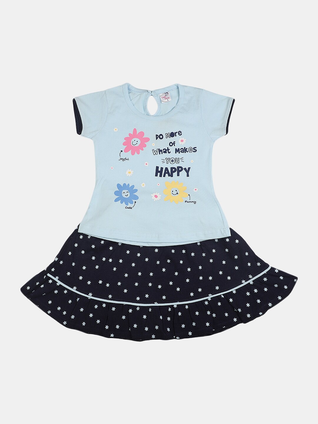 

V-Mart Infant Pure Cotton Printed T-shirt With Skirt Set, Blue