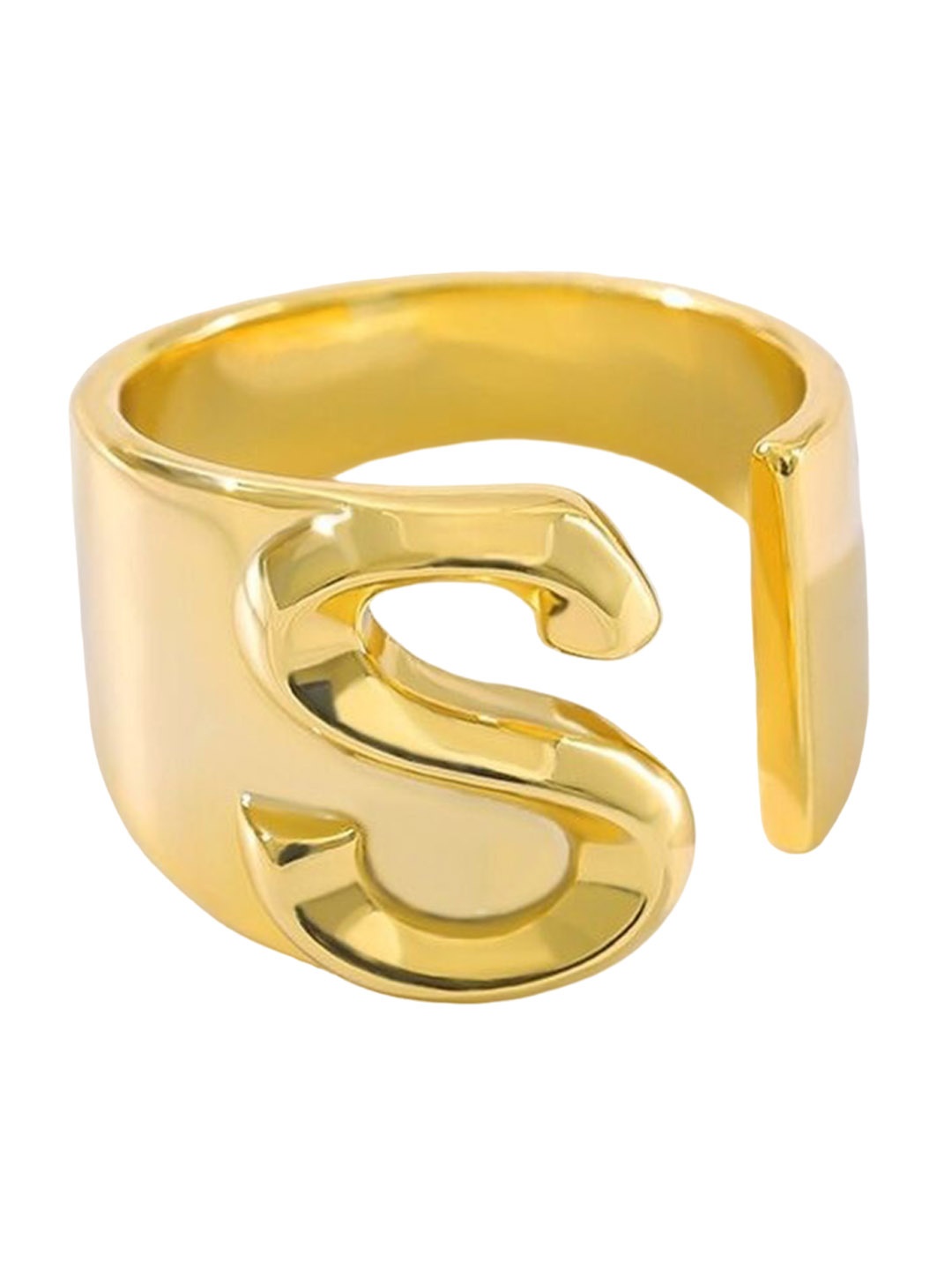 

ZIVOM Women 18K Gold-Plated Copper Initial Letter S Alphabet Adjustable Free Size Ring