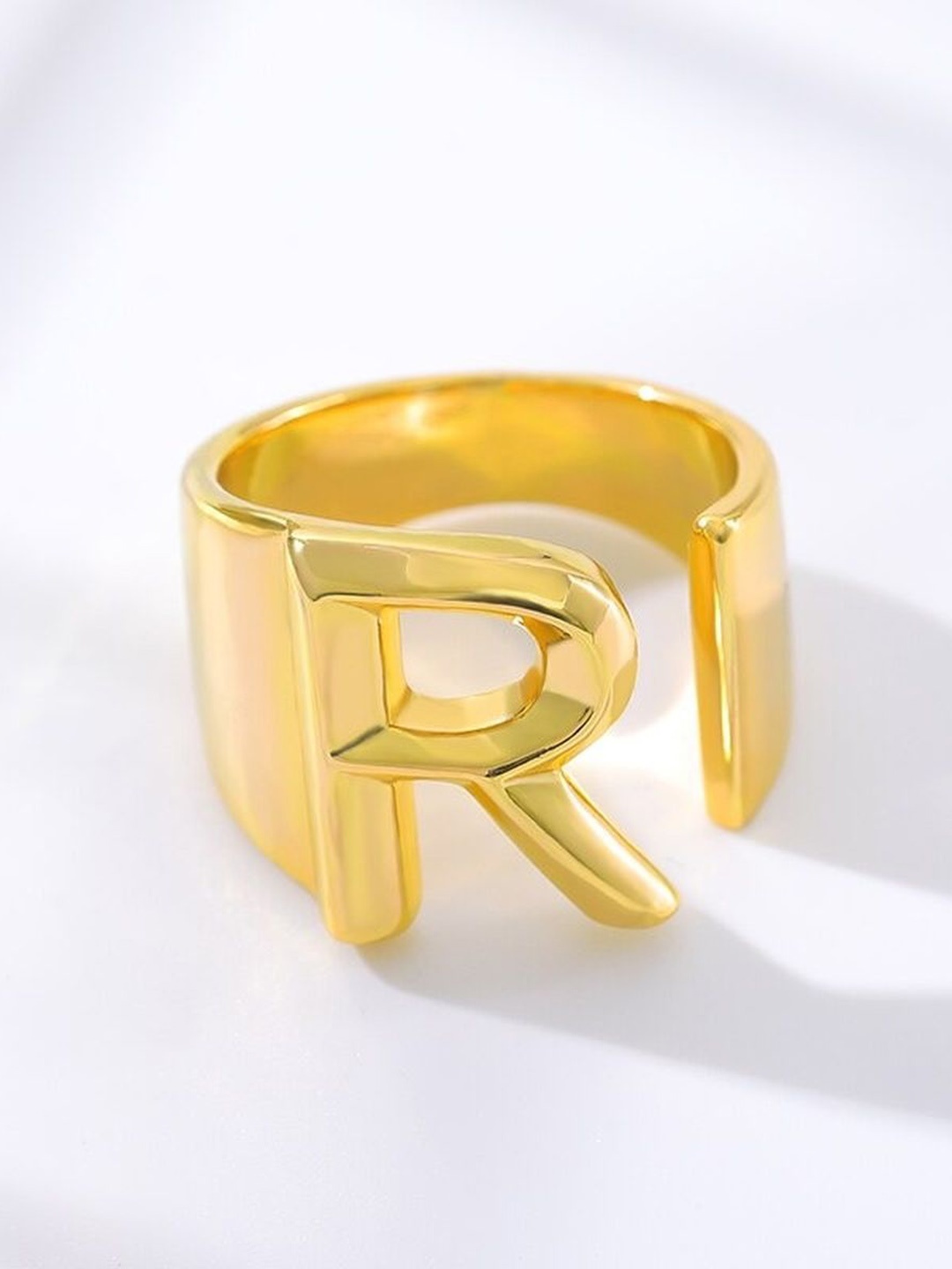 

ZIVOM 18K Gold-Plated Initial R Adjustable Finger Ring