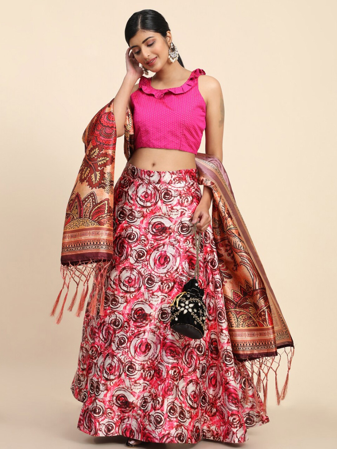 

Kaizen TEXO FAB Digital Printed Semi-Stitched Lehenga & Unstitched Blouse With Dupatta, Pink