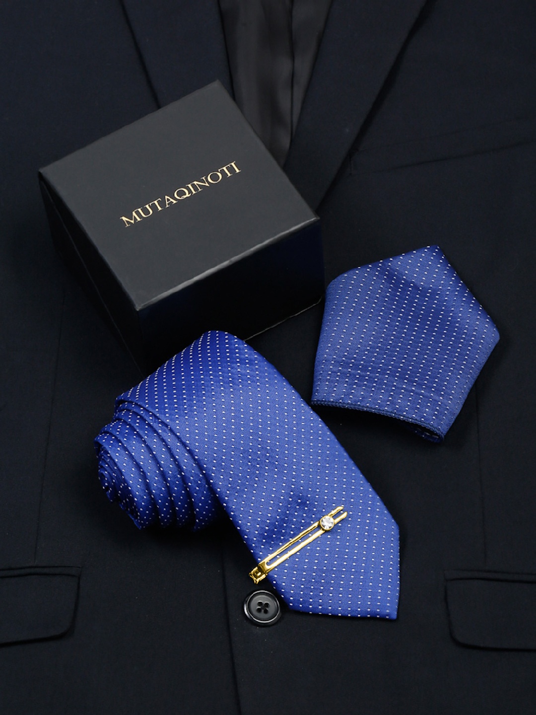 

MUTAQINOTI Men Silk Necktie Accessory Gift Set, Blue