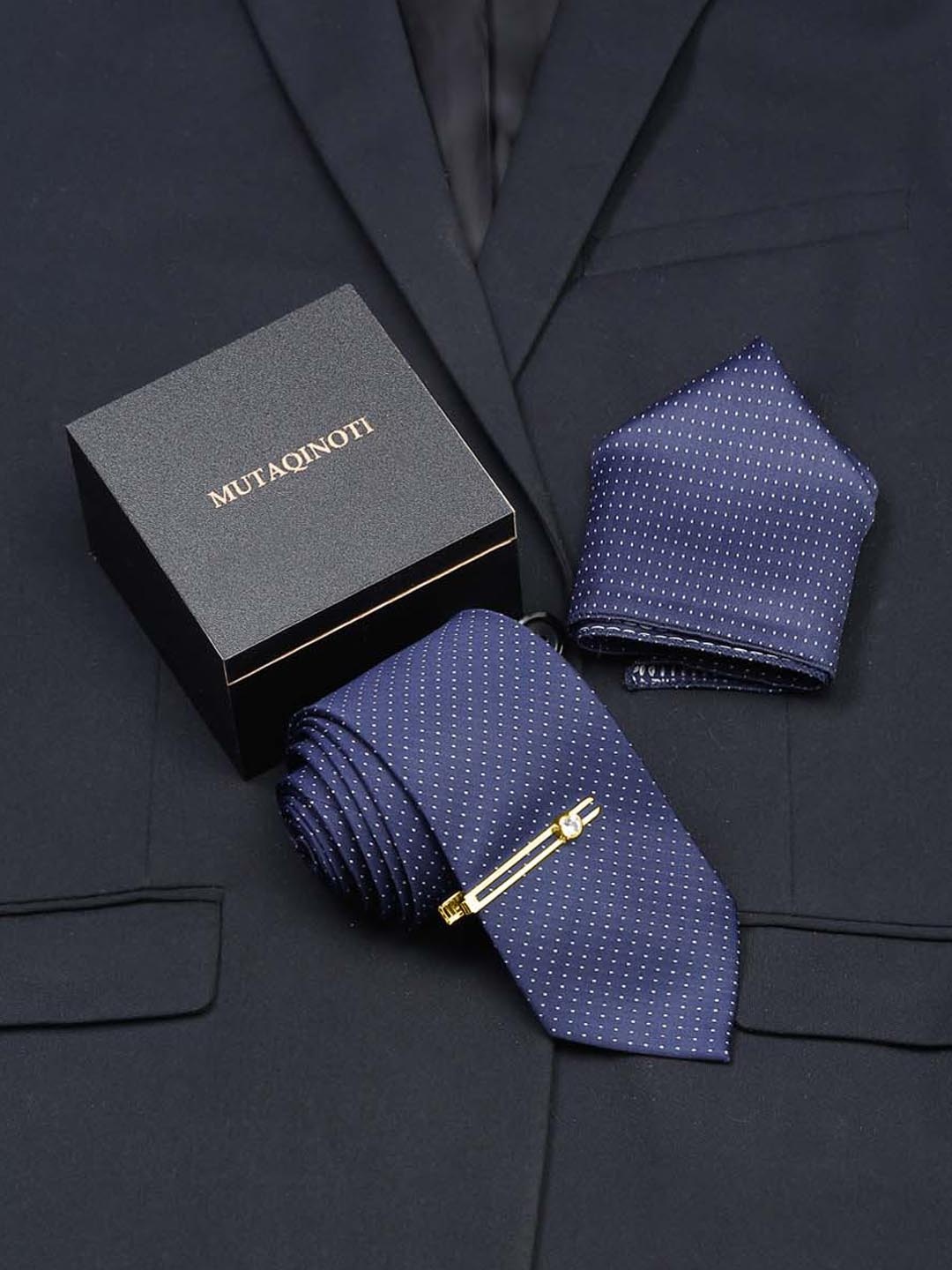 

MUTAQINOTI Men Silk Accessory Gift Set, Blue