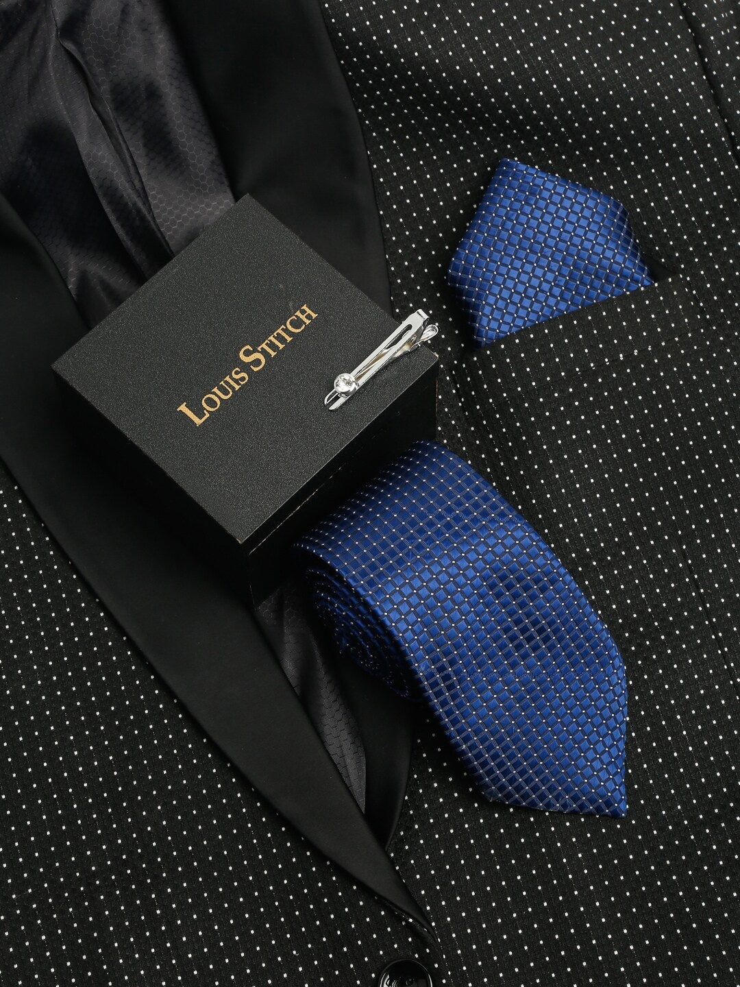

MUTAQINOTI Men Silk Blend Necktie Accessory Gift Set, Blue