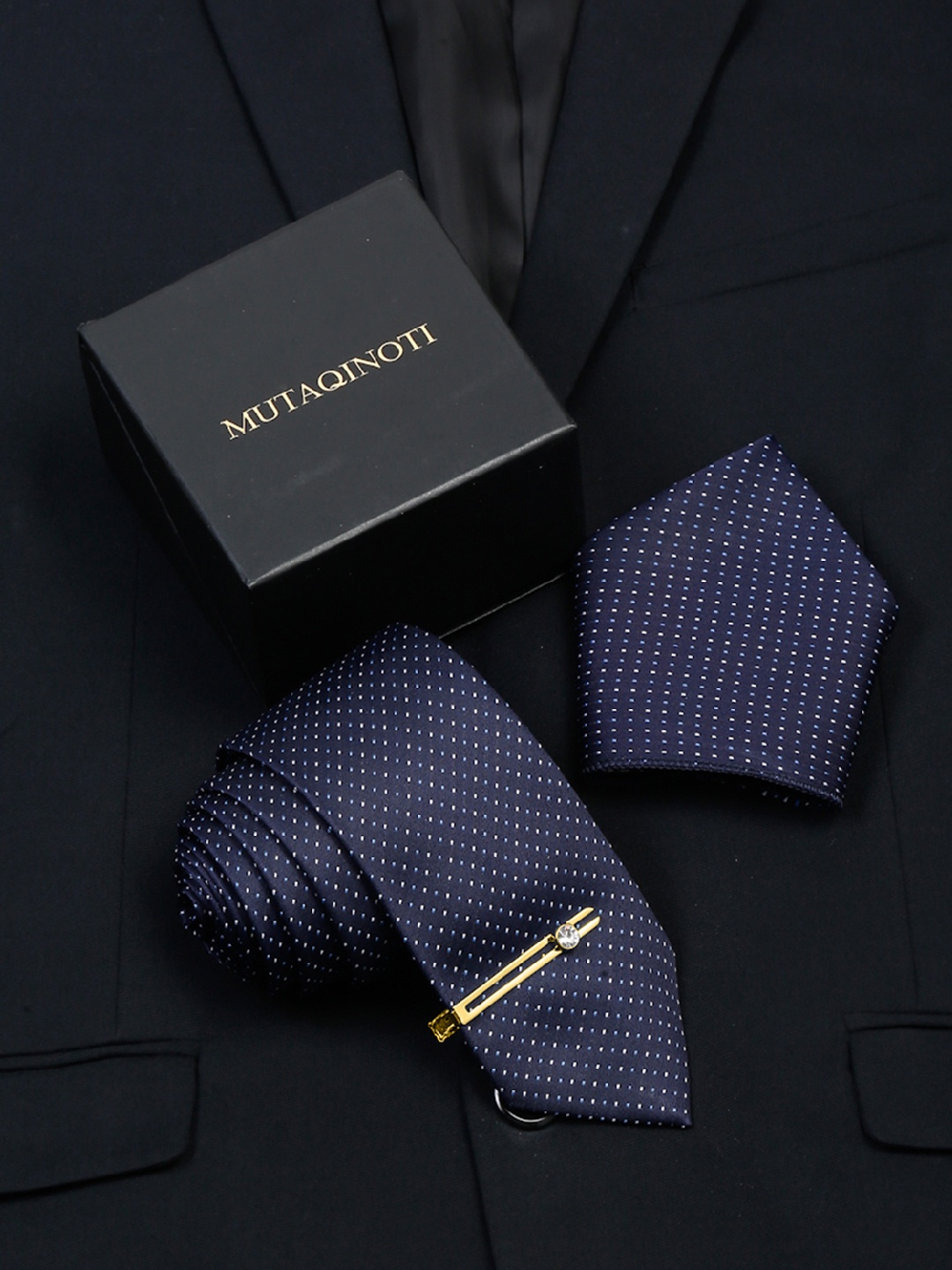

MUTAQINOTI Men Silk Necktie Accessory Gift Set, Blue