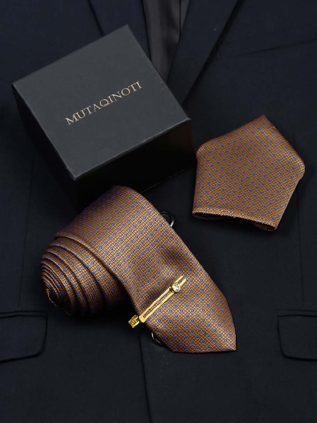 

MUTAQINOTI Men Silk Necktie Accessory Gift Set, Bronze