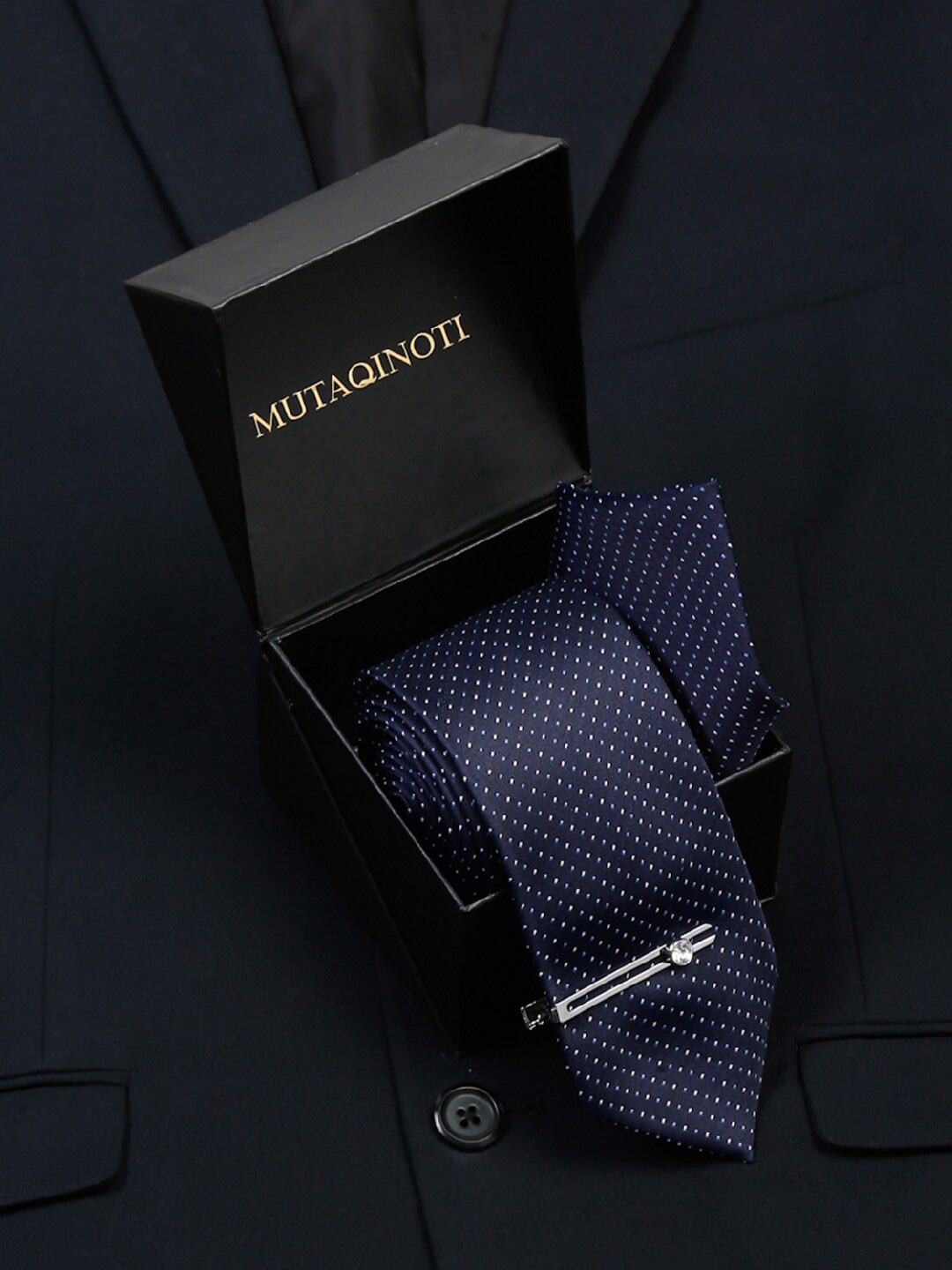 

MUTAQINOTI Men Set Of 3 Formal Accessory Gift Set, Navy blue