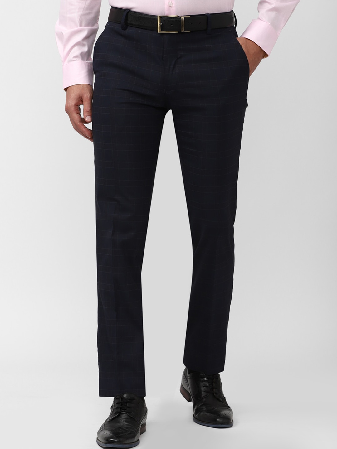 

Peter England Checked Mid-Rise Slim Fit Formal Trousers, Navy blue