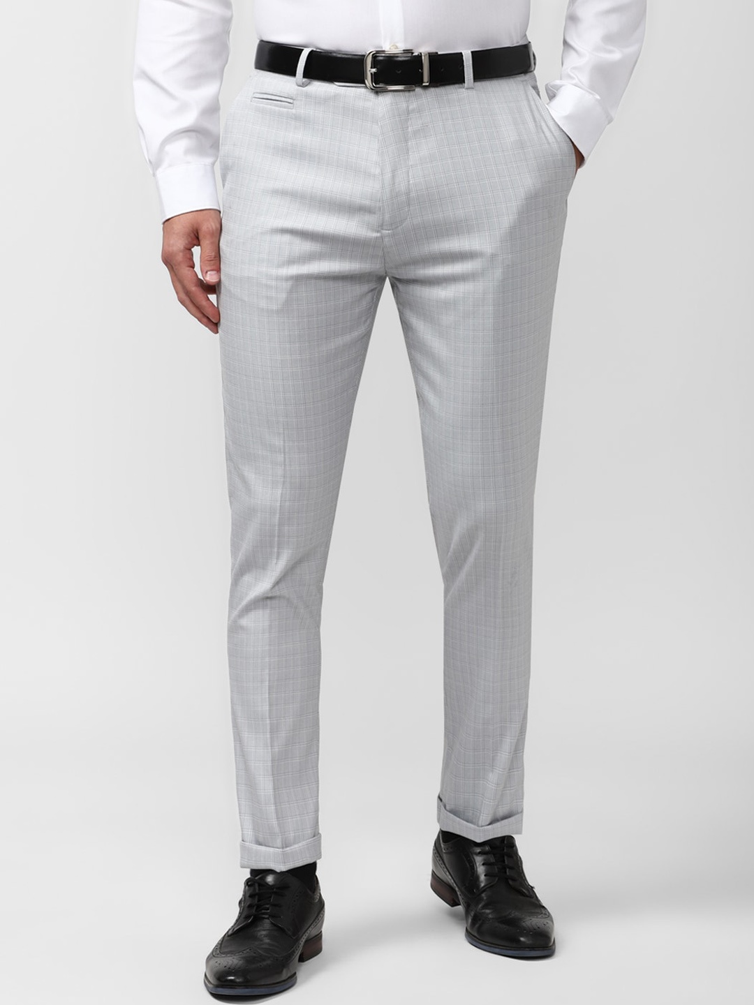 

Peter England Checked Mid-Rise Slim Fit Formal Trousers, Grey