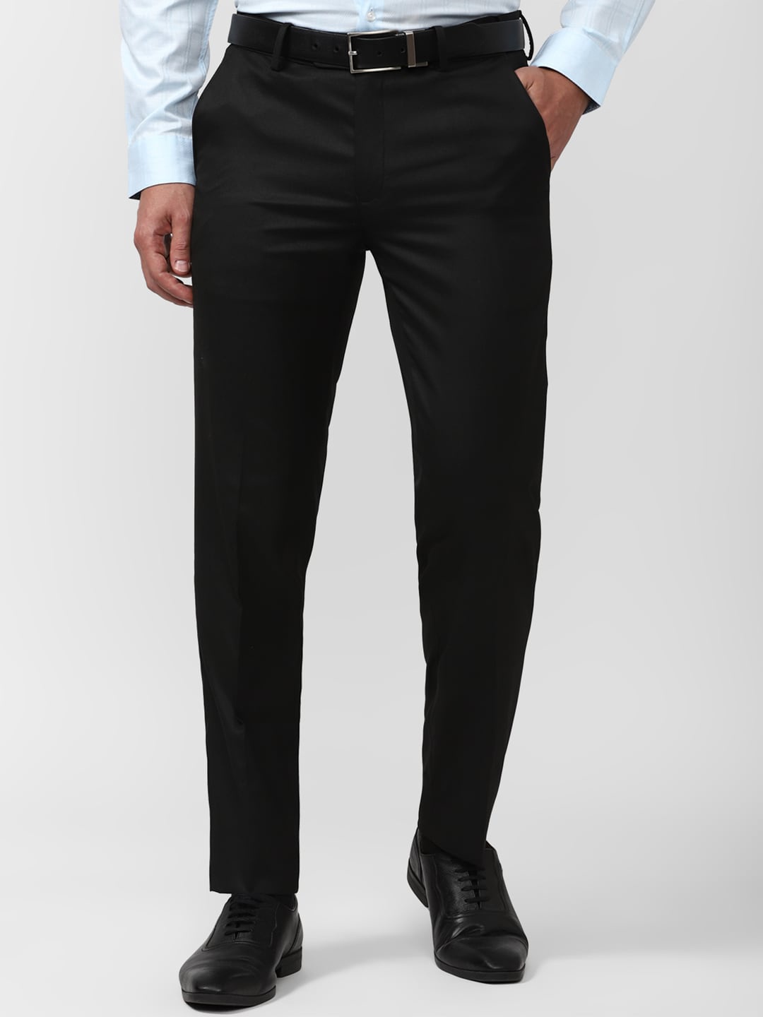 

Peter England Flat-Front Mid-Rise Slim Fit Formal Trousers, Black