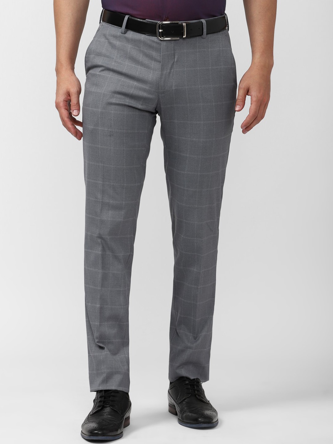 

Peter England Men Checked Slim Fit Mid-Rise Formal Trousers, Grey