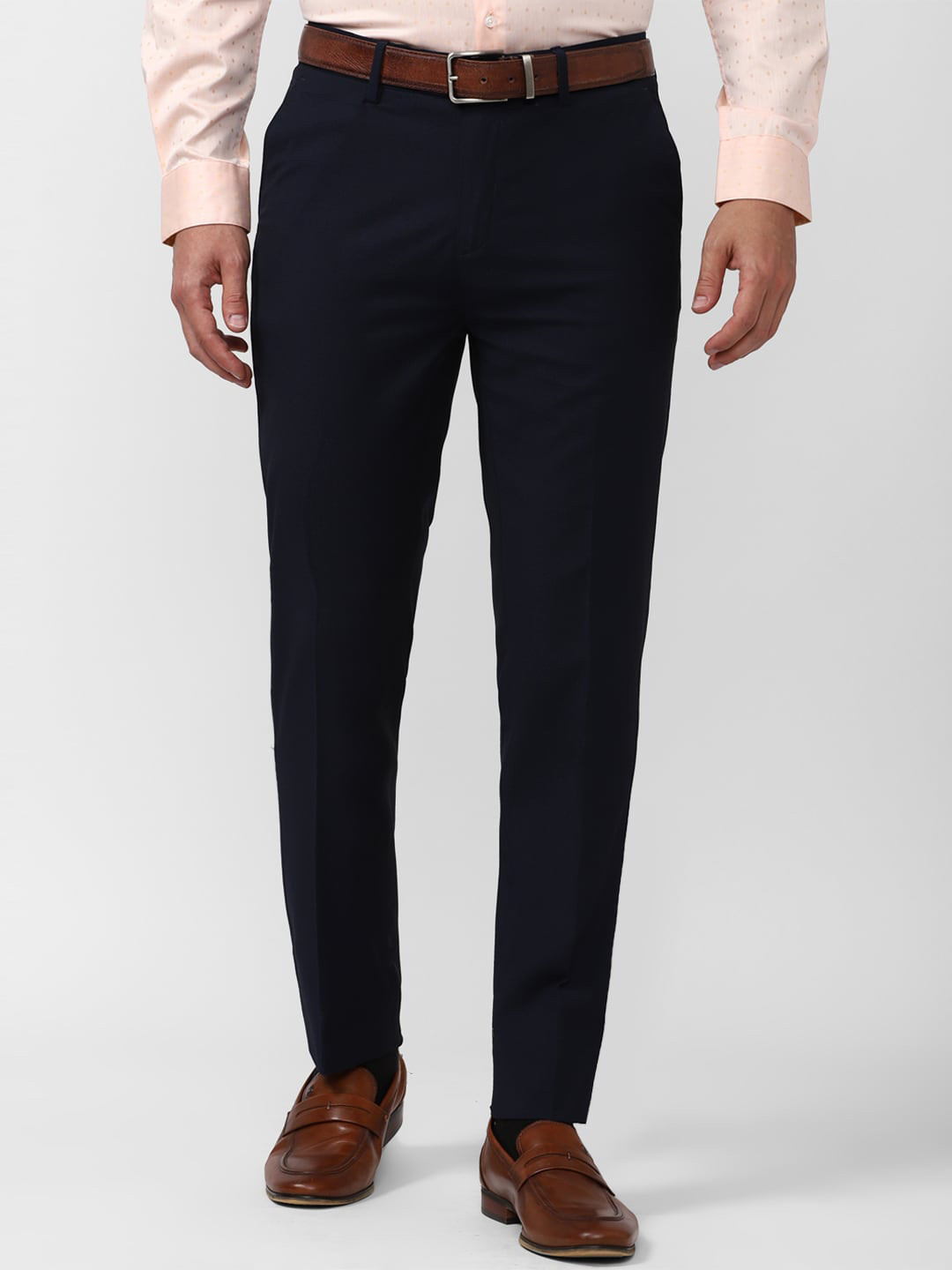 

Peter England Elite Flat-Front Mid-Rise Slim Fit Formal Trousers, Navy blue