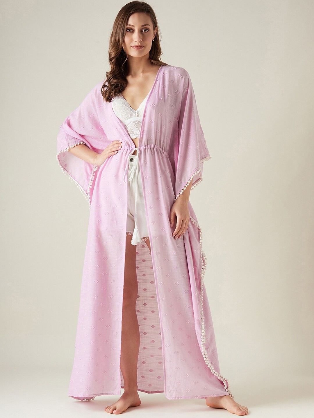 

The Kaftan Company Self Design Cotton Resort Cover Up, Lavender