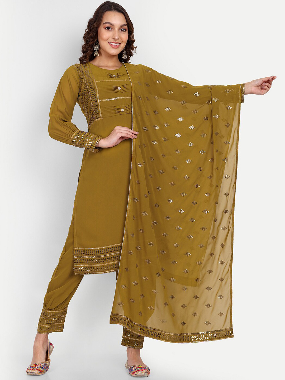 

MARGI DESIGNERS Sequinned Kurta with Salwar & Dupatta, Olive