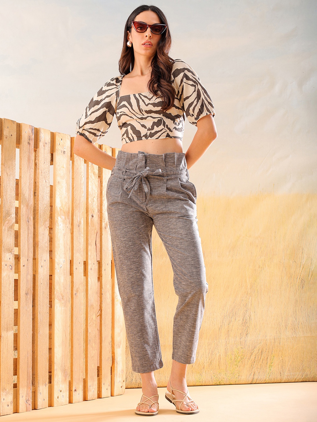 

Freehand by The Indian Garage Co Textured Straight Fit High-Rise Pleated Trousers, Charcoal