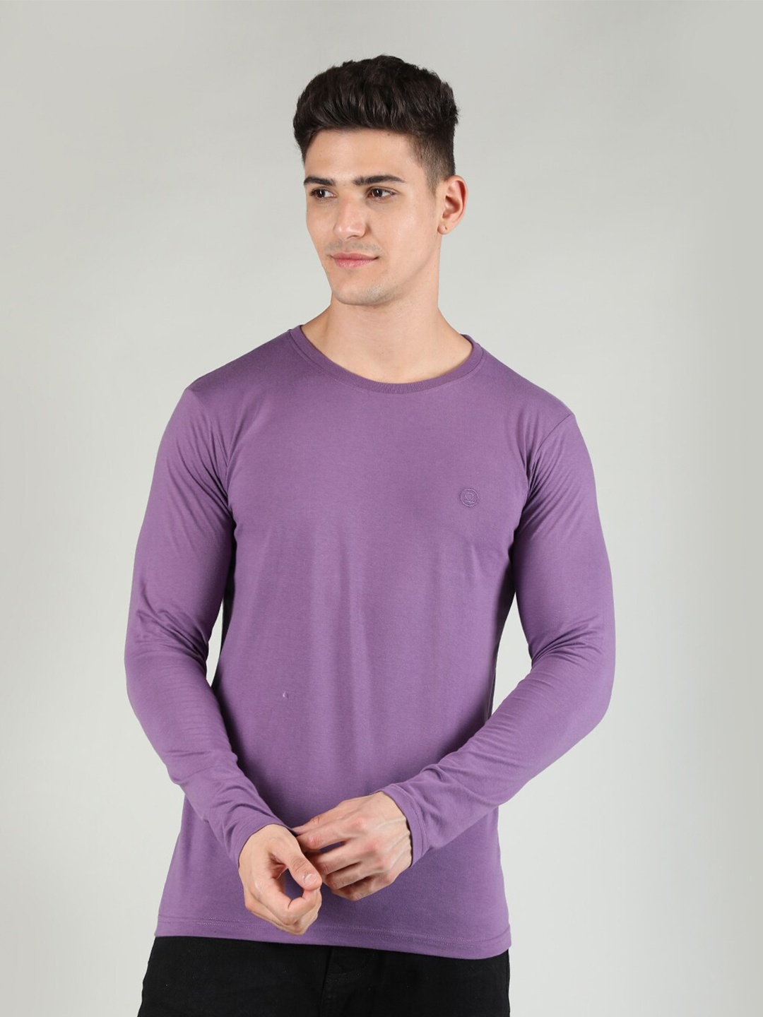 

CHKOKKO Round Neck Slim Fit T-shirt, Purple