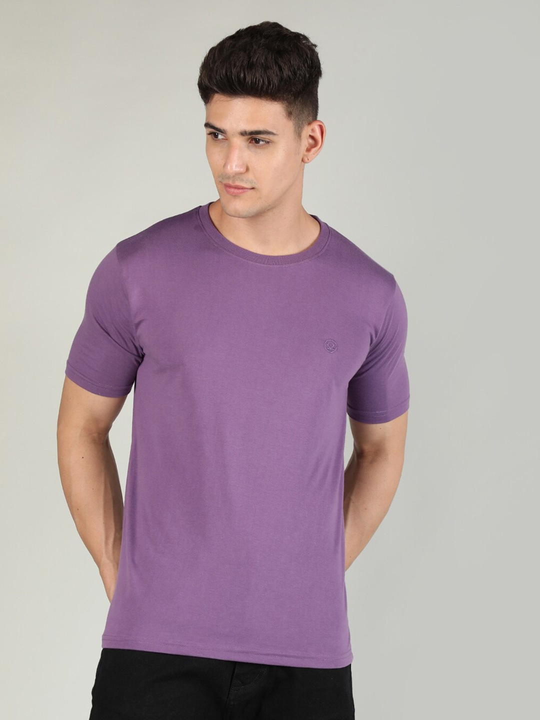 

CHKOKKO Round Neck Short Sleeves T-Shirt, Purple