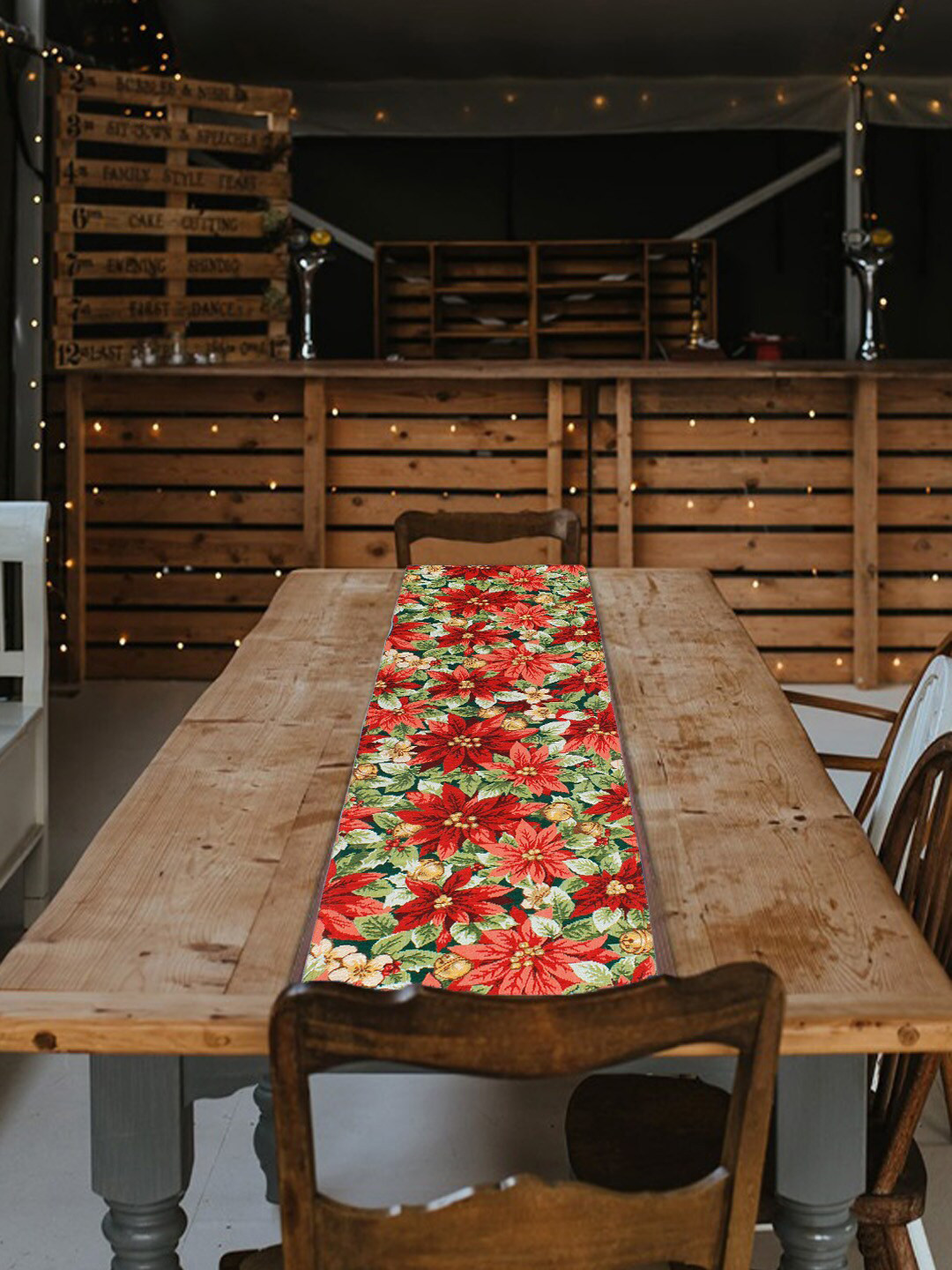 

AVI Living Red & Green Floral Printed Jacquard Woven Table Runner