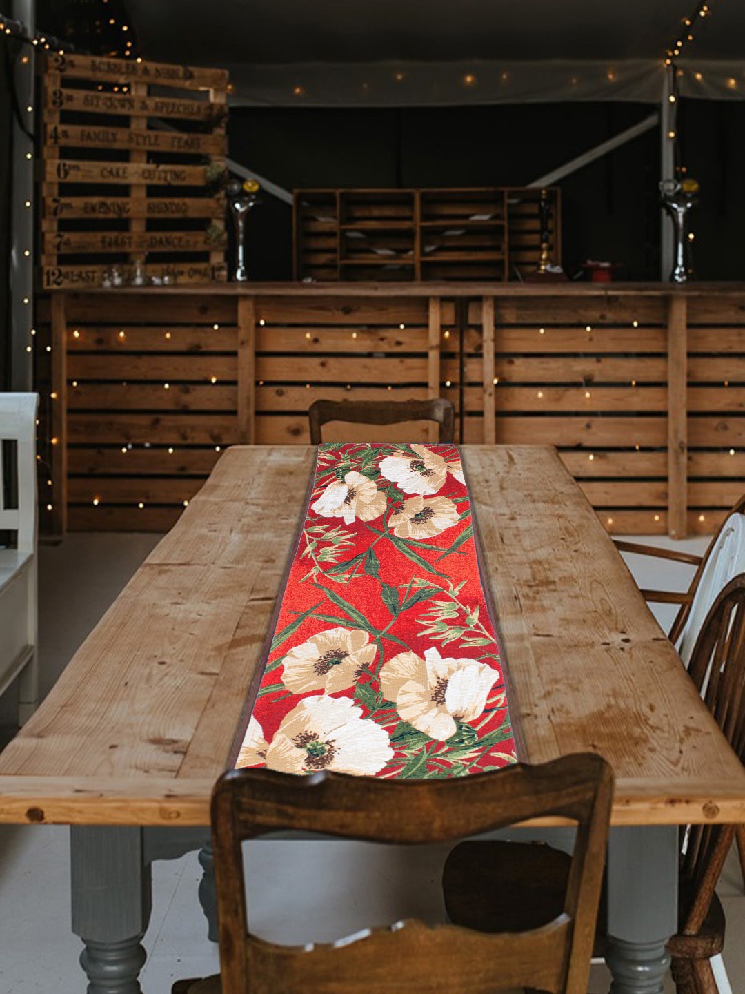 

AVI Living Red & Green Floral Printed Jacquard Woven Table Runner