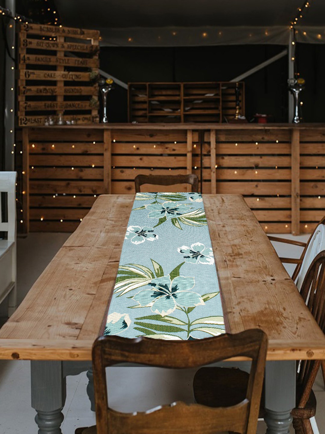 

AVI Living Blue & Green Floral Printed 600GSM Jacquard Woven Table Runner