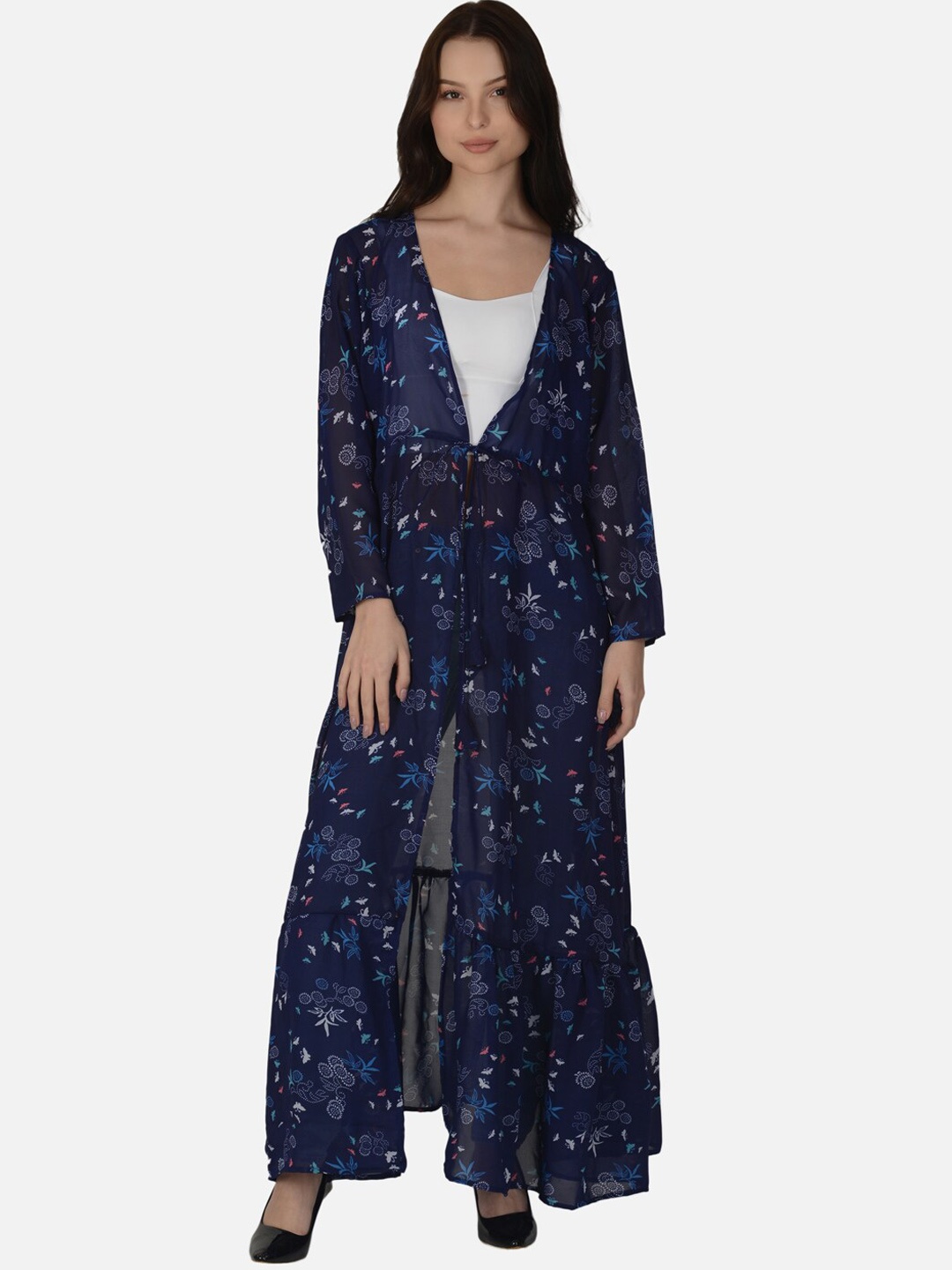 

mod & shy Printed Longline Tie-Up Shrug, Blue