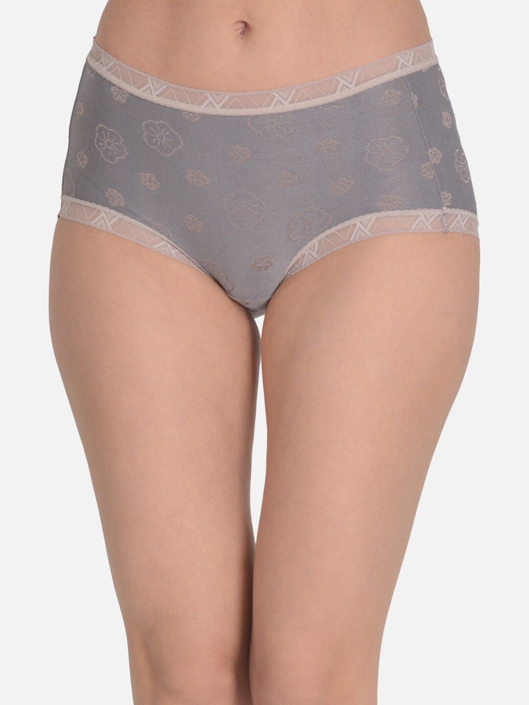 

mod & shy Women Floral Printed Laced Anti-Microbial Hipster Briefs MU224-XS, Grey