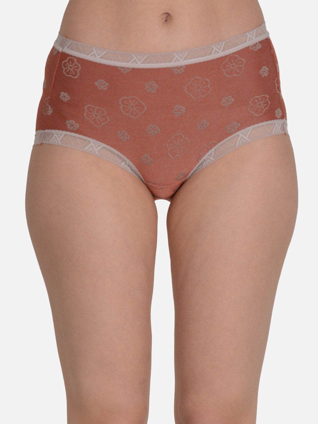 

mod & shy Women Floral Printed Lace Detailed Anti-Microbial Hipster Brief MU220-XS, Rust