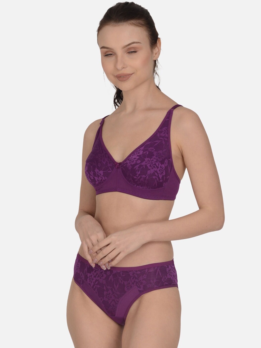 

mod & shy Self-Design Soft Laced Lingerie Set, Purple