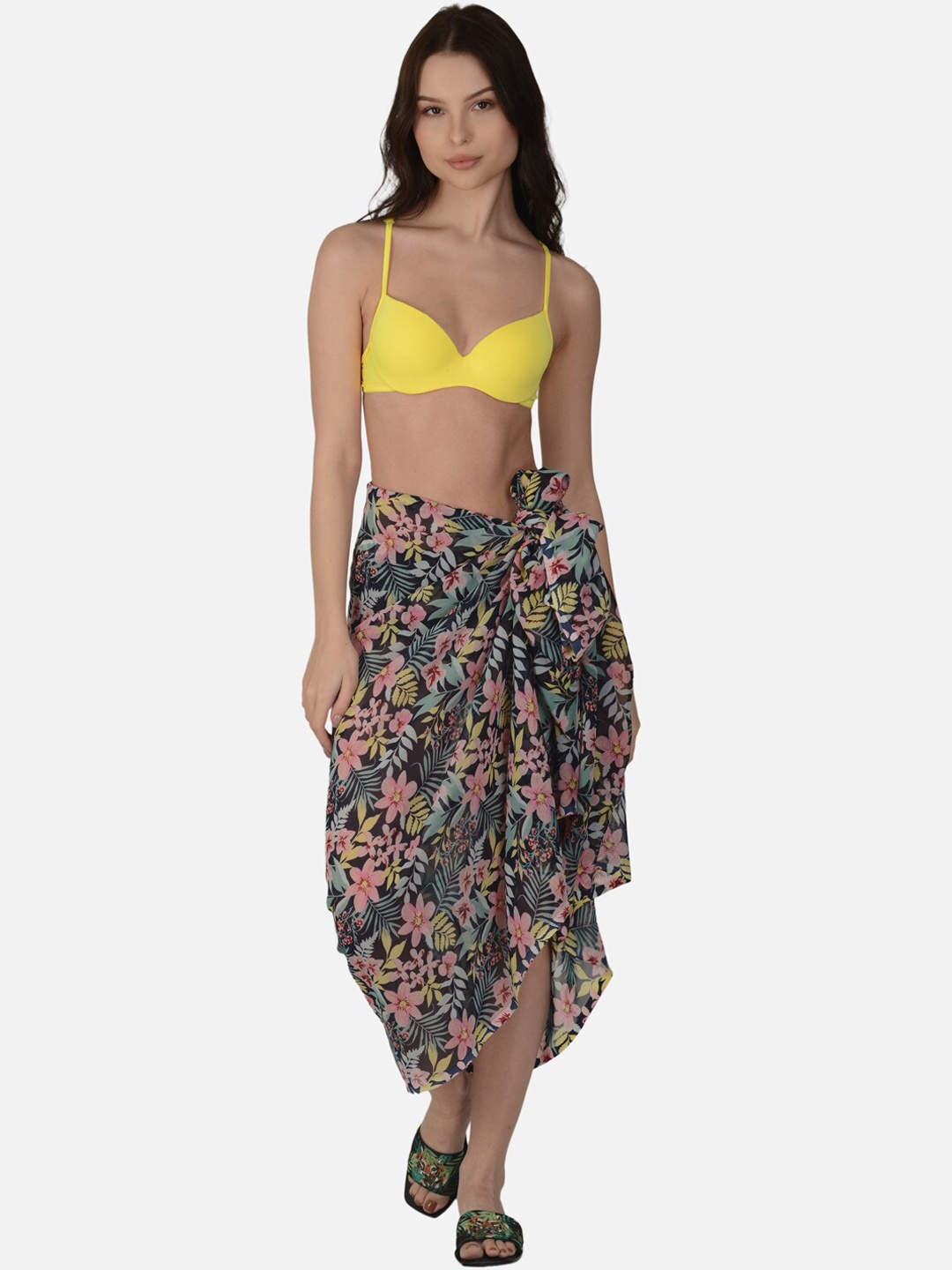 

mod & shy Women Tropical Printed Wrap-Around Swimwear Sarong, Black