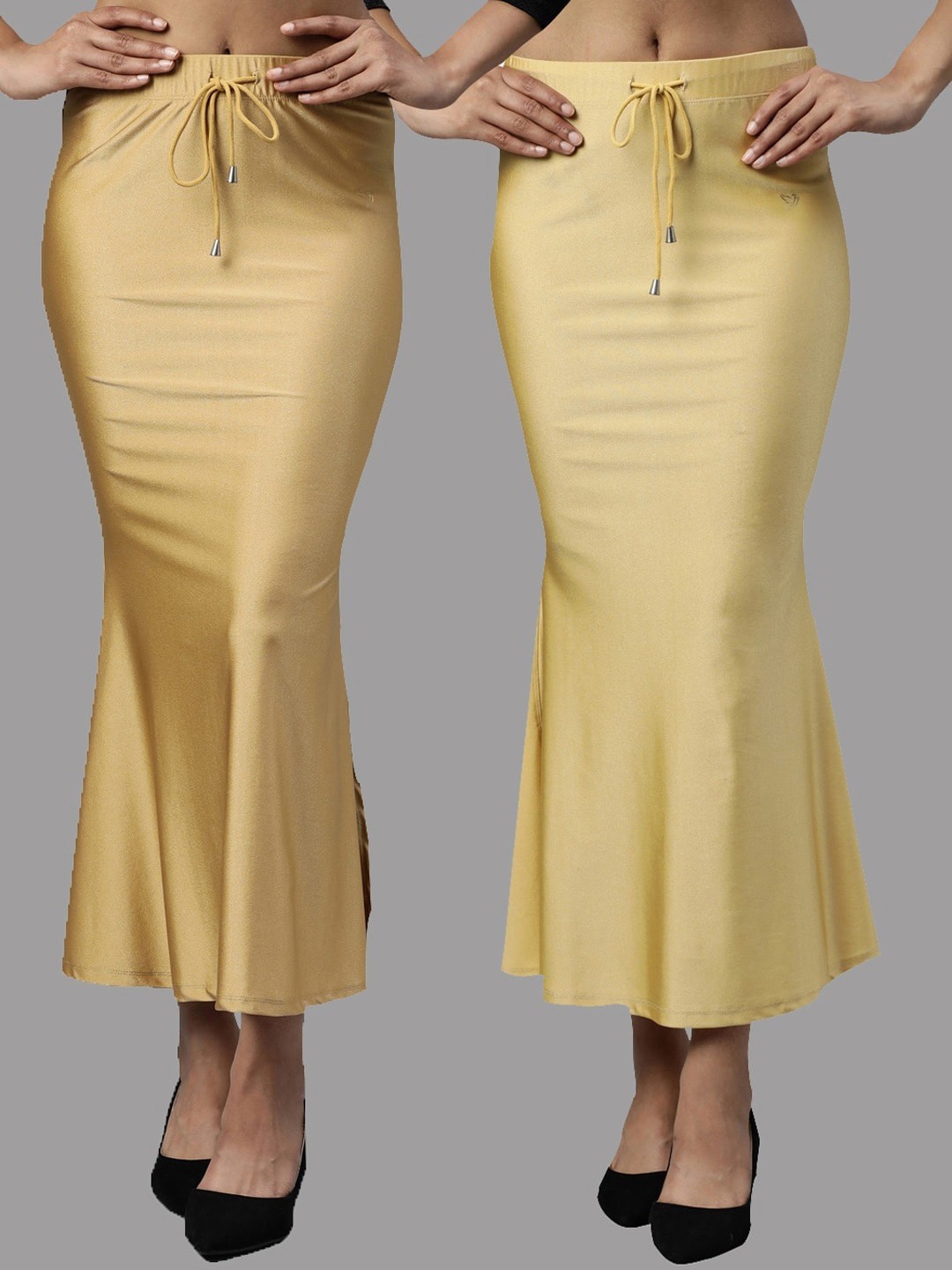 

TWIN BIRDS Women pack of 2 Mermaid Fit High rise Stretchable Shimmer Saree shape wear, Gold