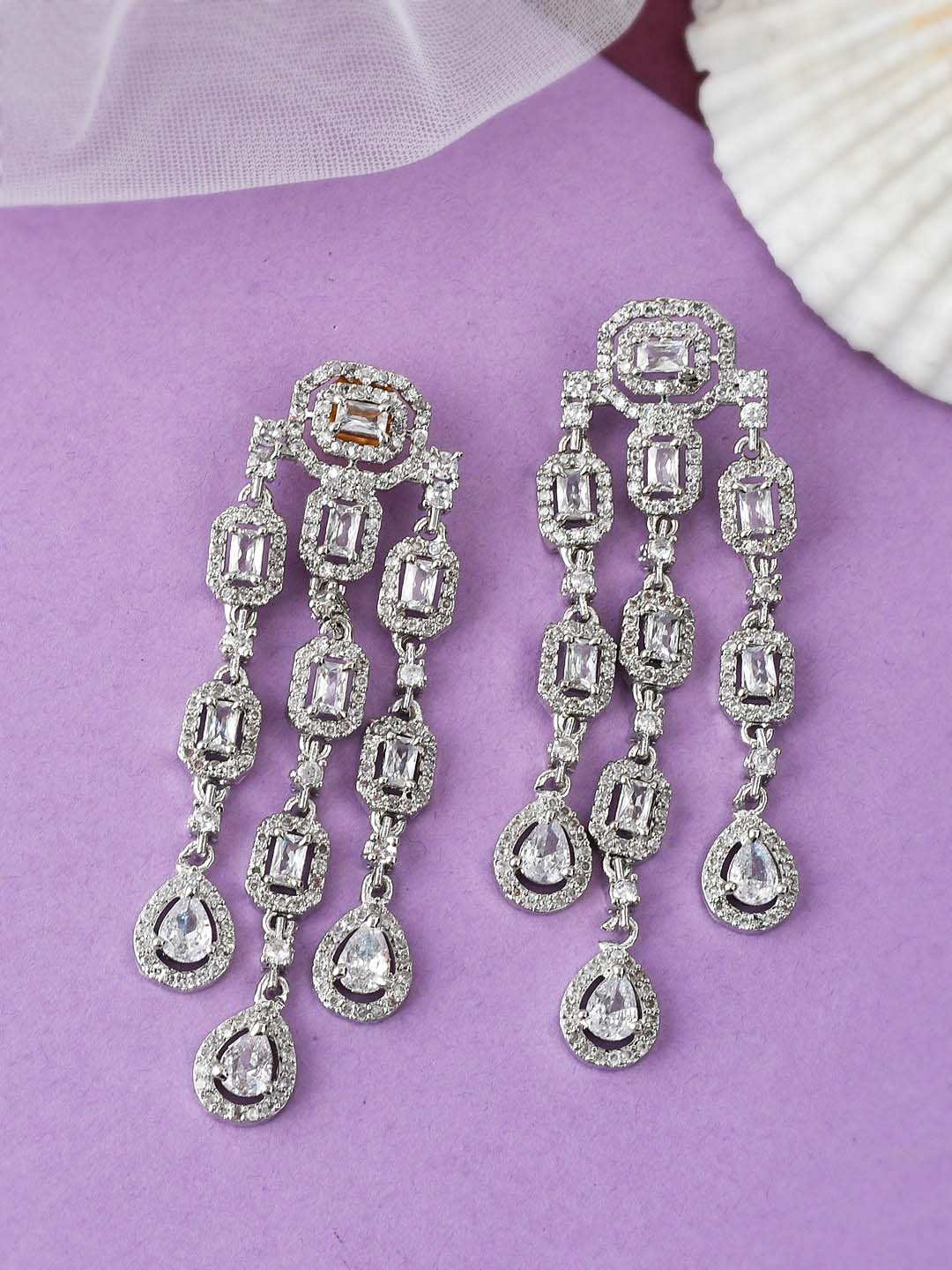 

Silvermerc Designs Silver-Plated American Diamond Dangler Dropped Earrings