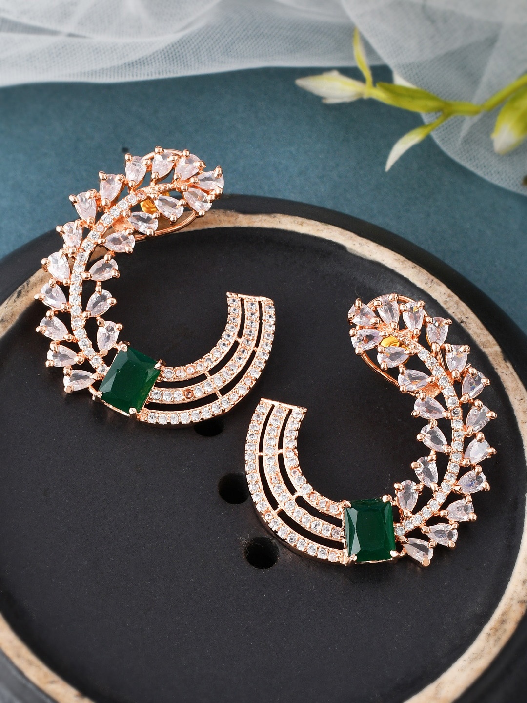 

Silvermerc Designs Rose Gold-Plated American Diamond Hoop Earrings