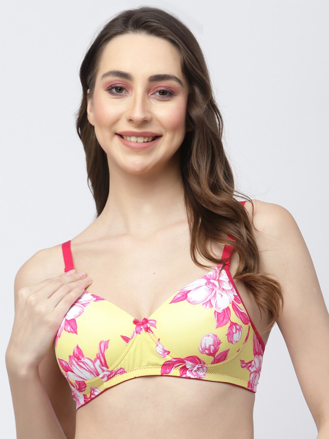 

College Girl Floral Full Coverage Lightly Padded T-Shirt Bra, Yellow