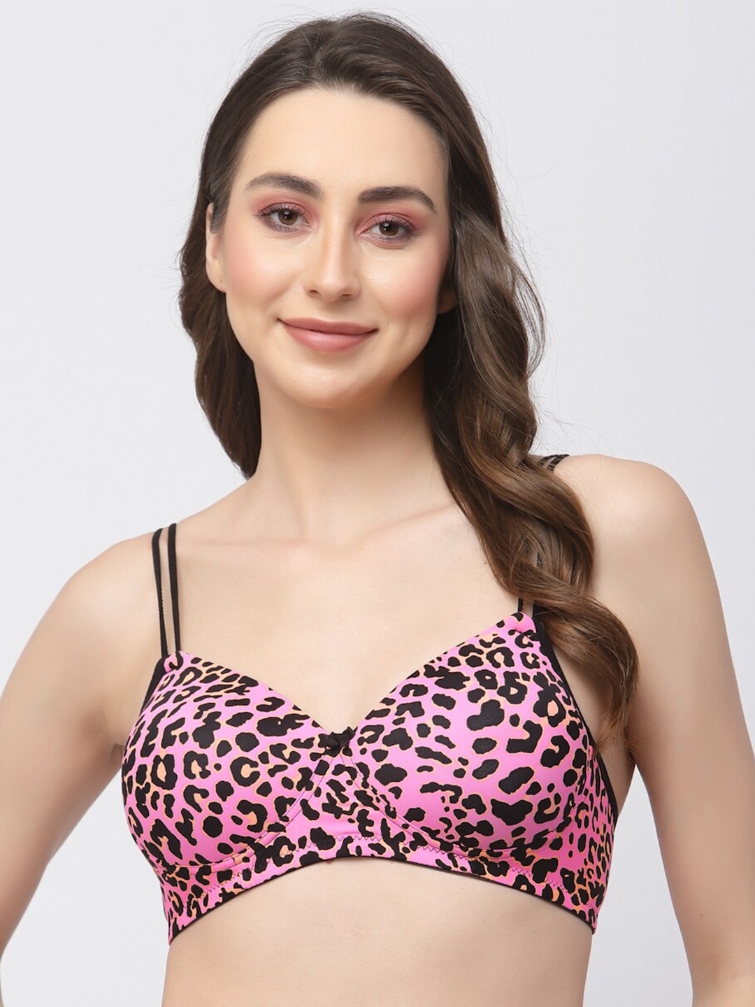 

College Girl Animal Printed Full Coverage Lightly Padded T-Shirt Bra, Black