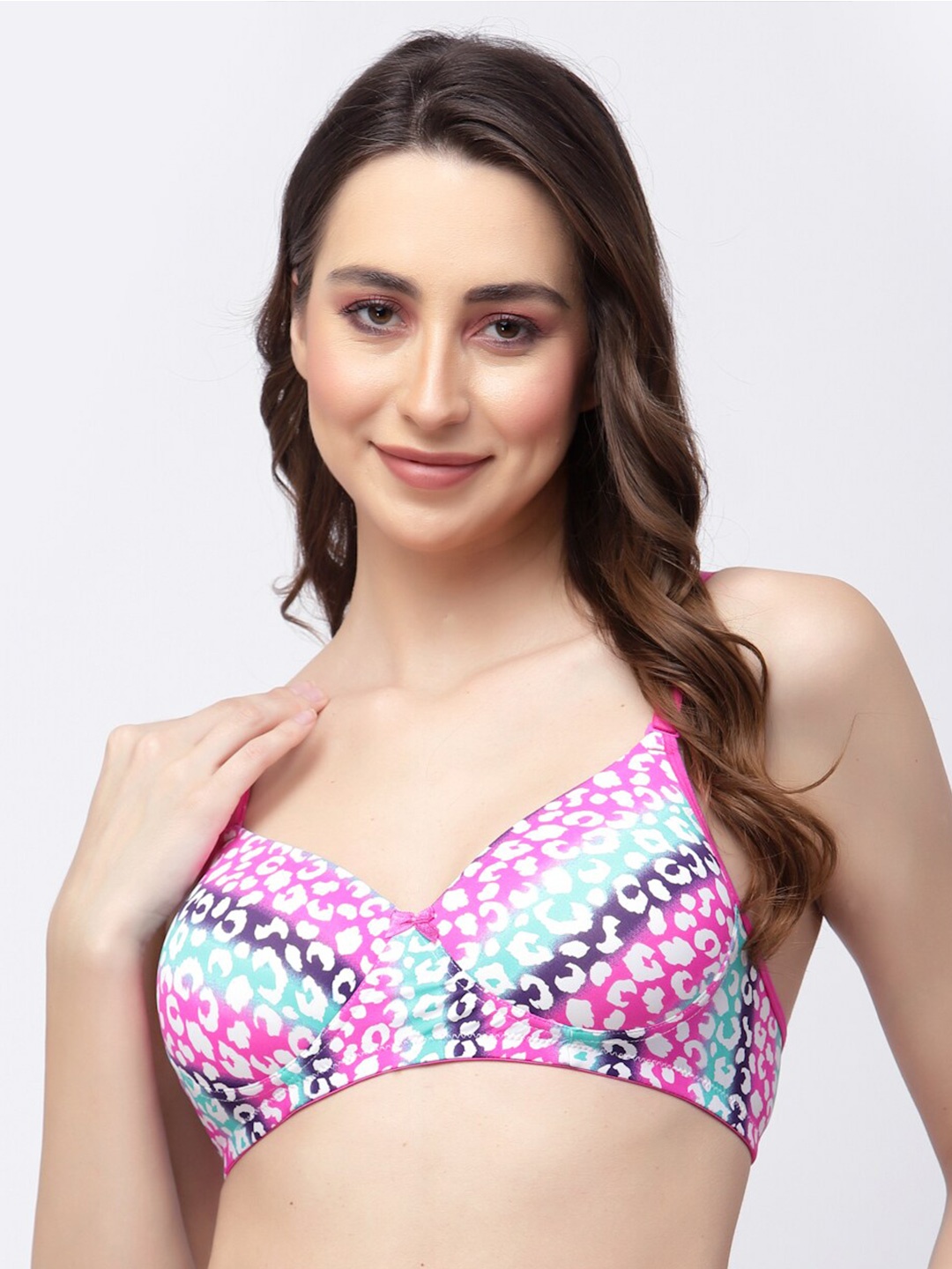 

College Girl Printed Full Coverage Lightly Padded All Day Comfort Seamless T-Shirt Bra, Pink