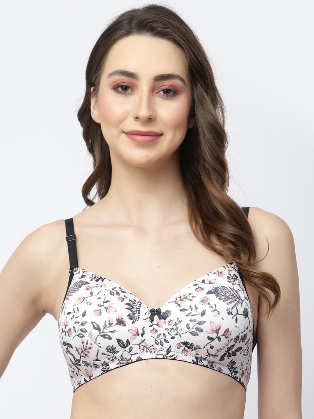 

College Girl Floral Full Coverage Lightly Padded T-Shirt Bra, White