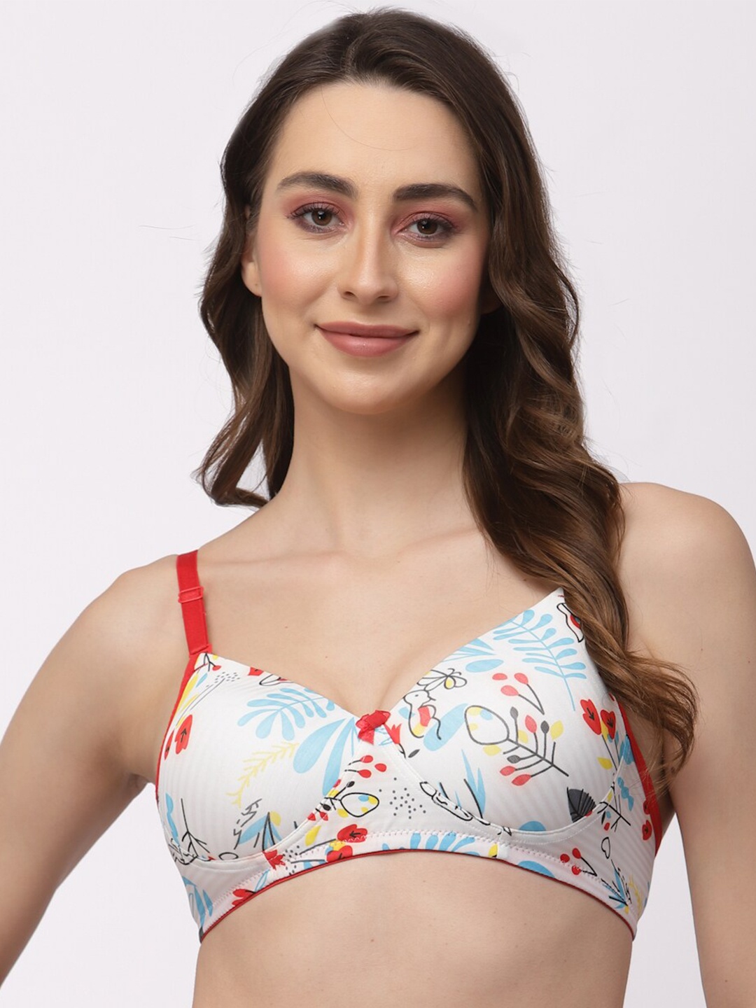 

College Girl Floral Full Coverage Lightly Padded T-Shirt Bra, White