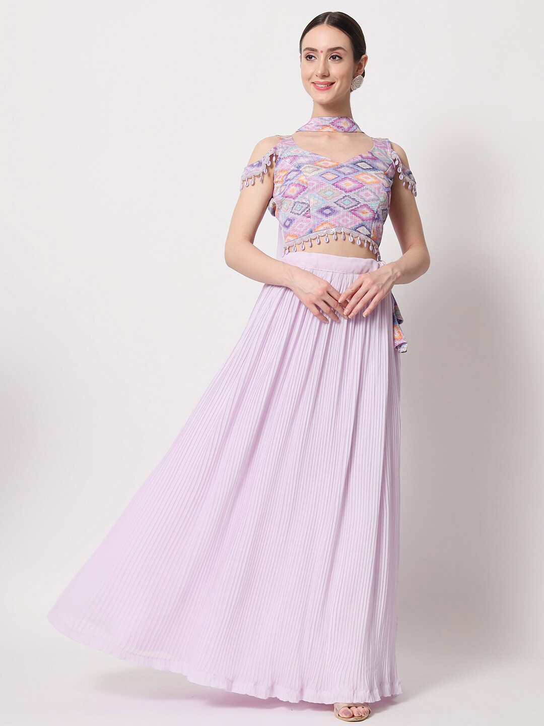 

SHUBHKALA Printed Semi-Stitched Lehenga & Unstitched Blouse With Dupatta, Lavender