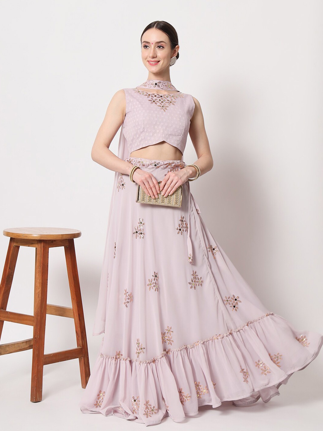 

SHUBHKALA Sequined Semi-Stitched Lehenga & Unstitched Blouse With Dupatta, Pink