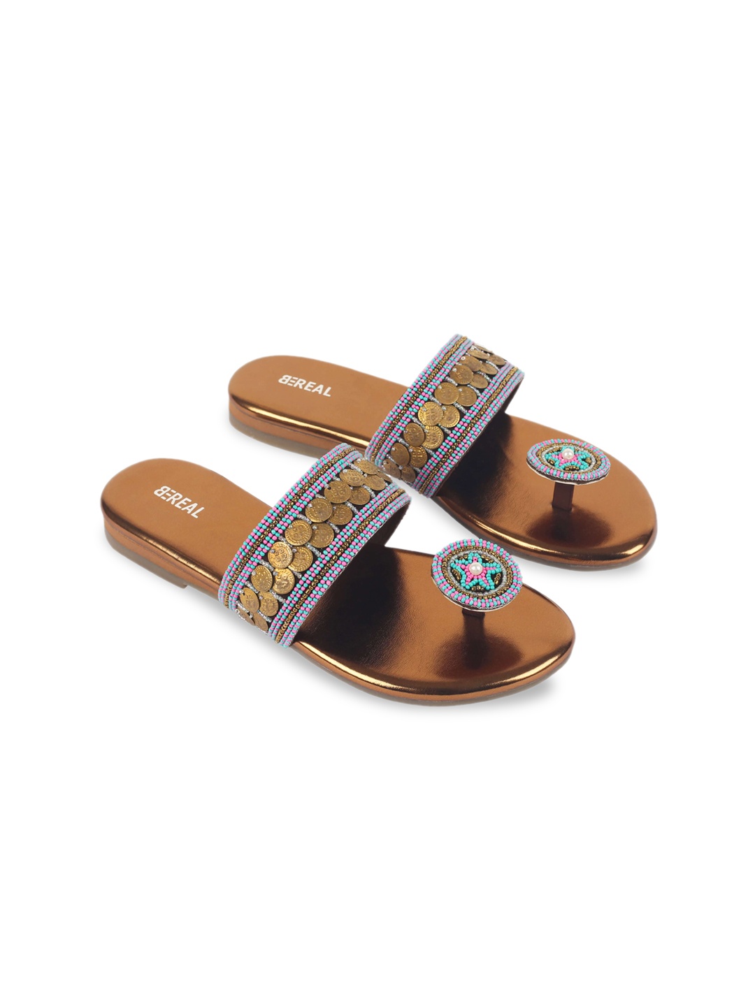 

BEREAL Embellished Ethnic One Toe Flats, Bronze