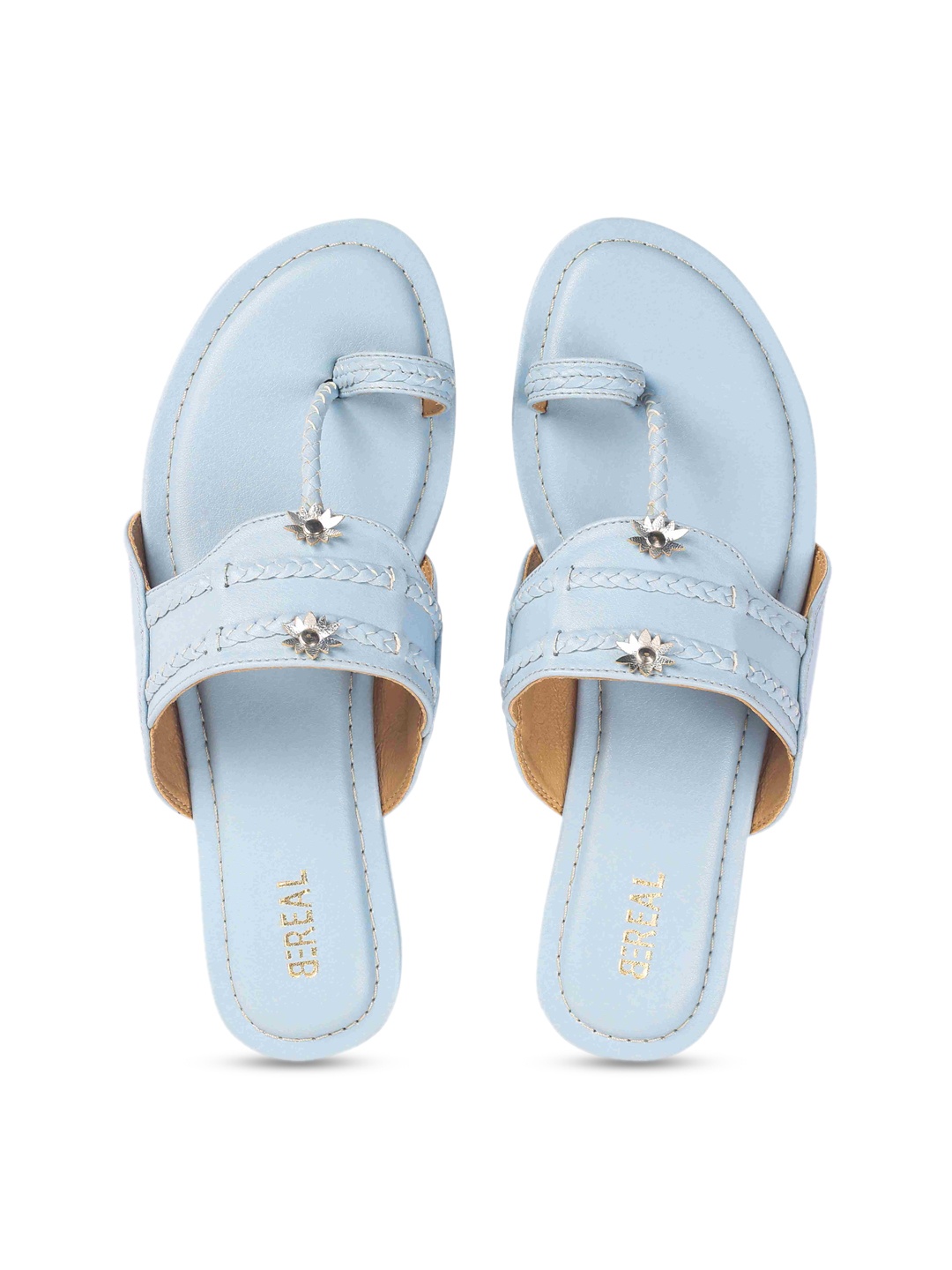 

BEREAL Braided Ethnic One Toe Flats, Blue