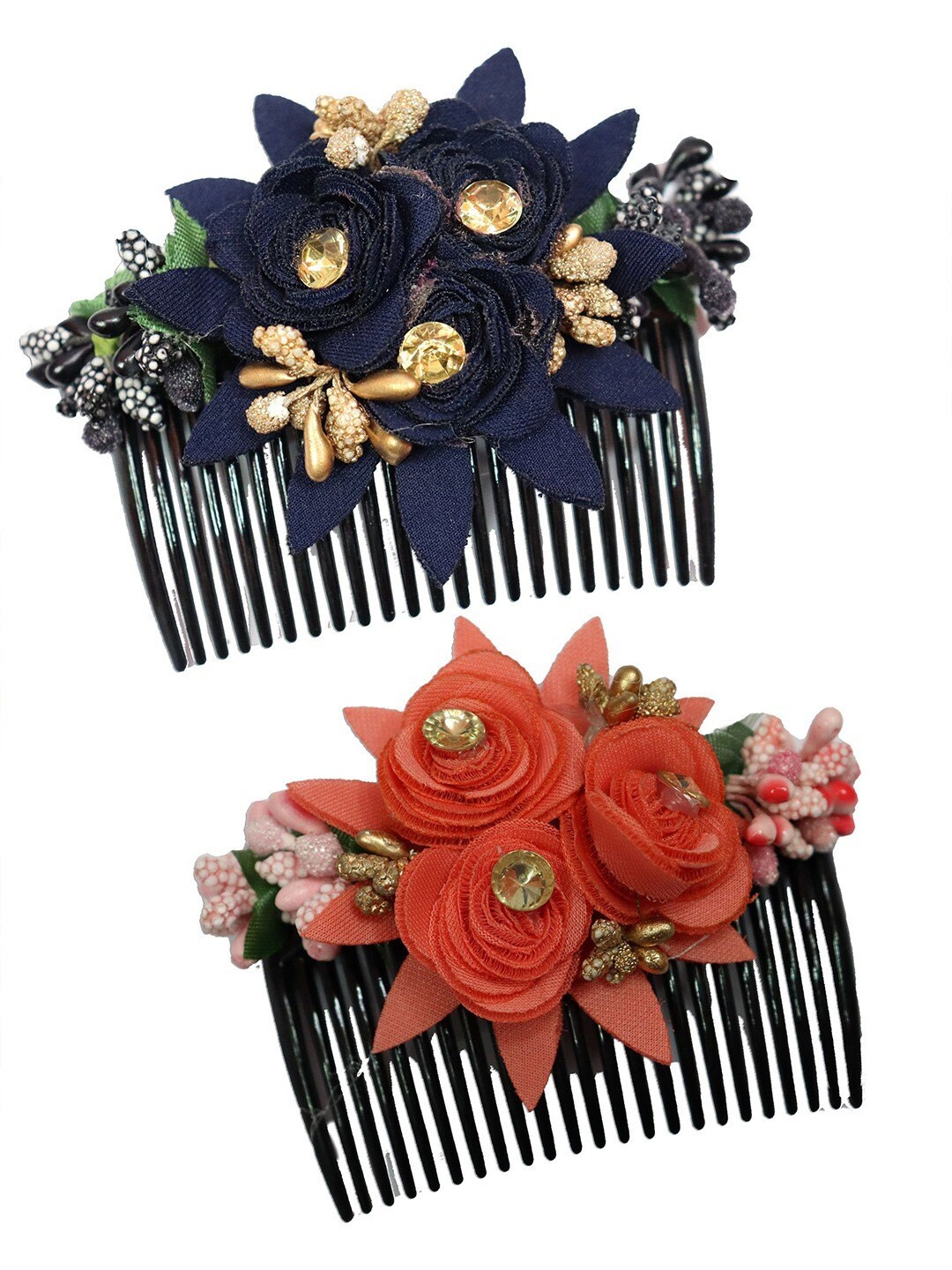 

Krelin Women Set Of 2 Flower Design Jooda Hairpin Comb, Orange