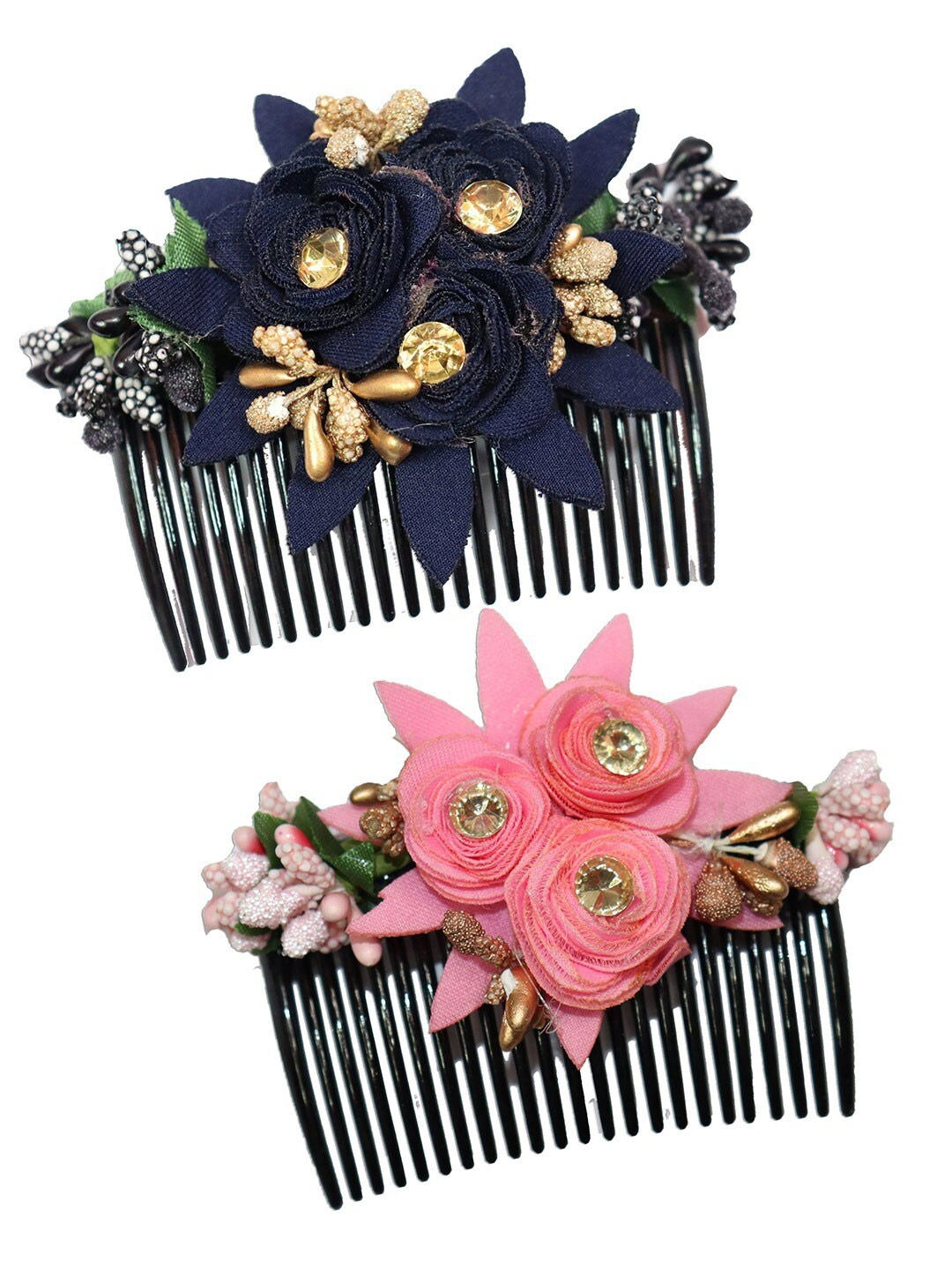 

Krelin Women 2Pcs Embellished Acrylic Floral Comb Pin, Navy blue
