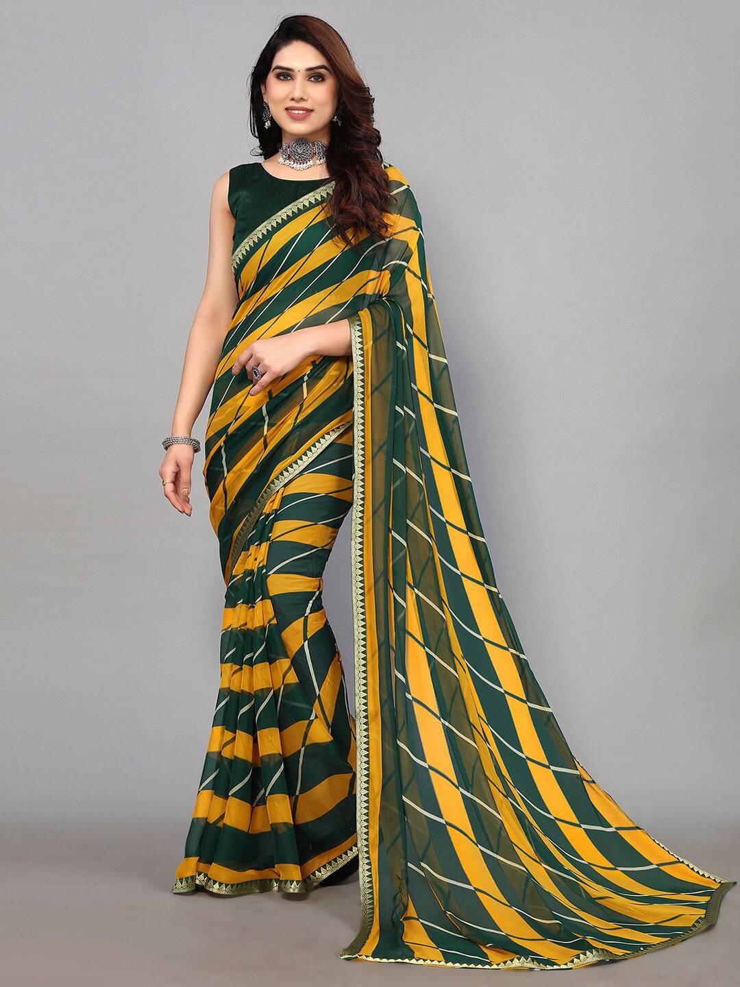 

KALINI Leheriya Pure Chiffon Saree, Yellow