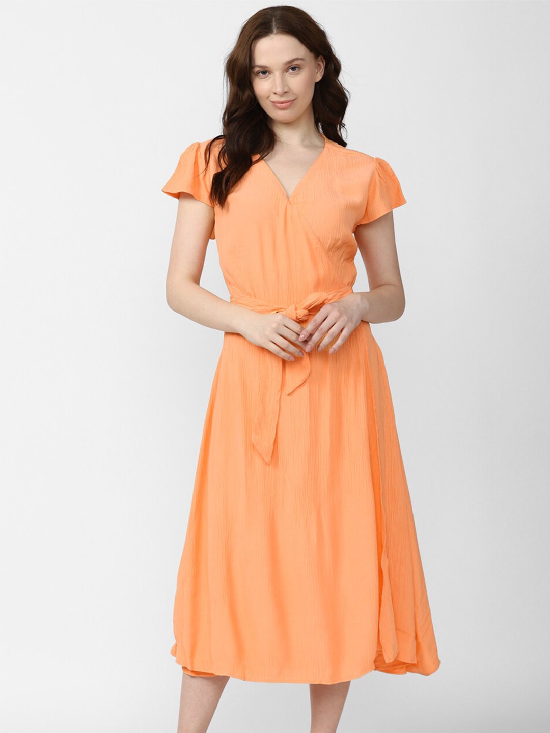 

Van Heusen Woman V-Neck Flutter Sleeves Midi Dress, Orange