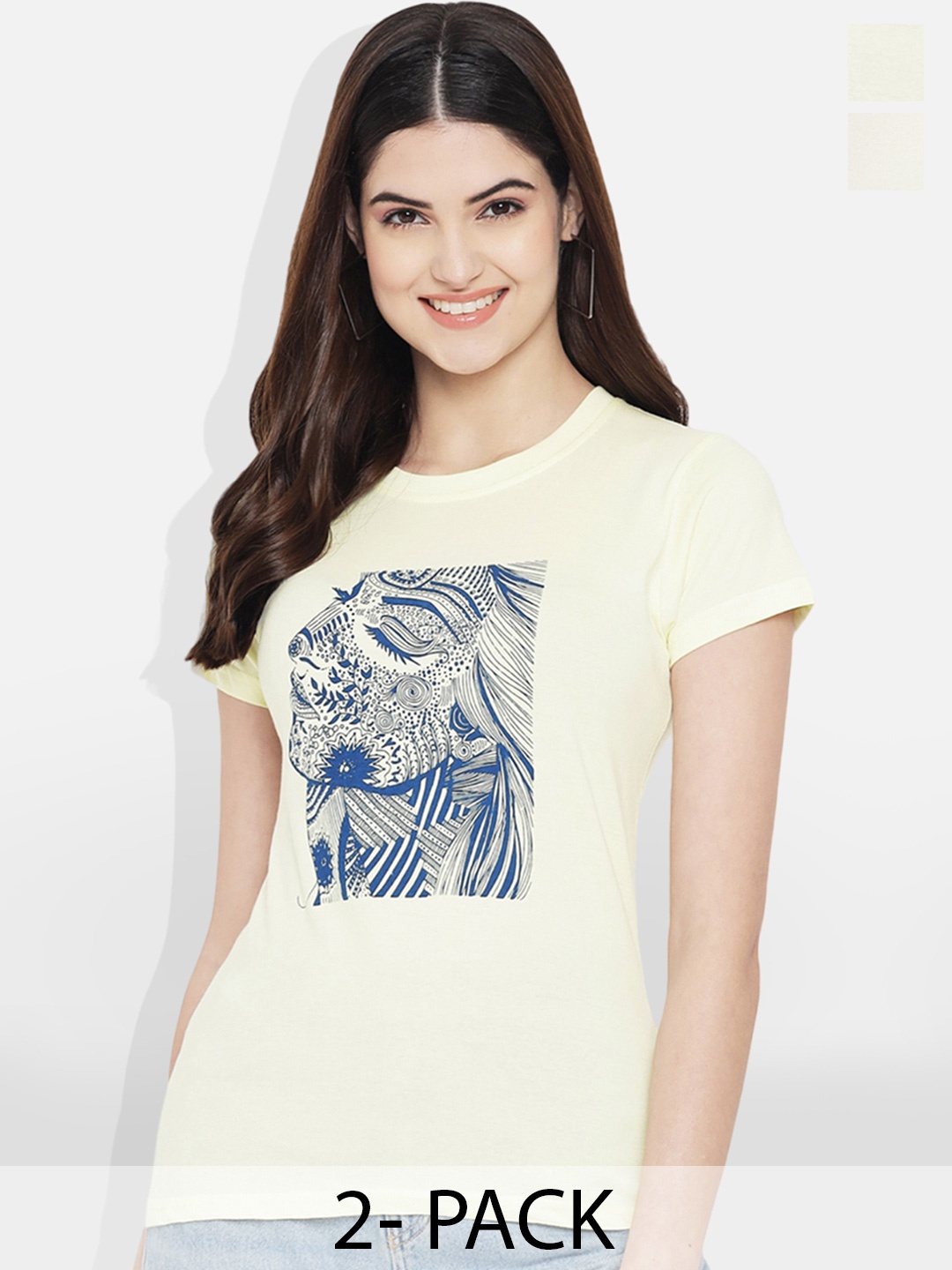 

Fabflee Pack of 2 Typography Printed T-Shirt, Yellow