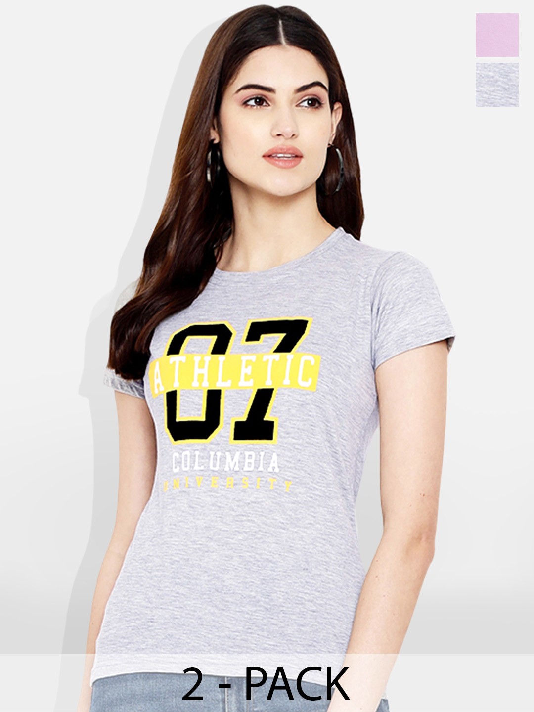 

Fabflee Pack Of 2 Typography Printed Cotton T-shirt, Lavender